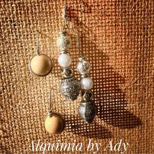 Metallic lava rock & Acrylic Earring Duo | Vermeil Gold + Bronze + Silver